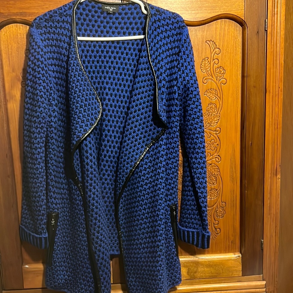 Color works royal blue and black sweater/duster